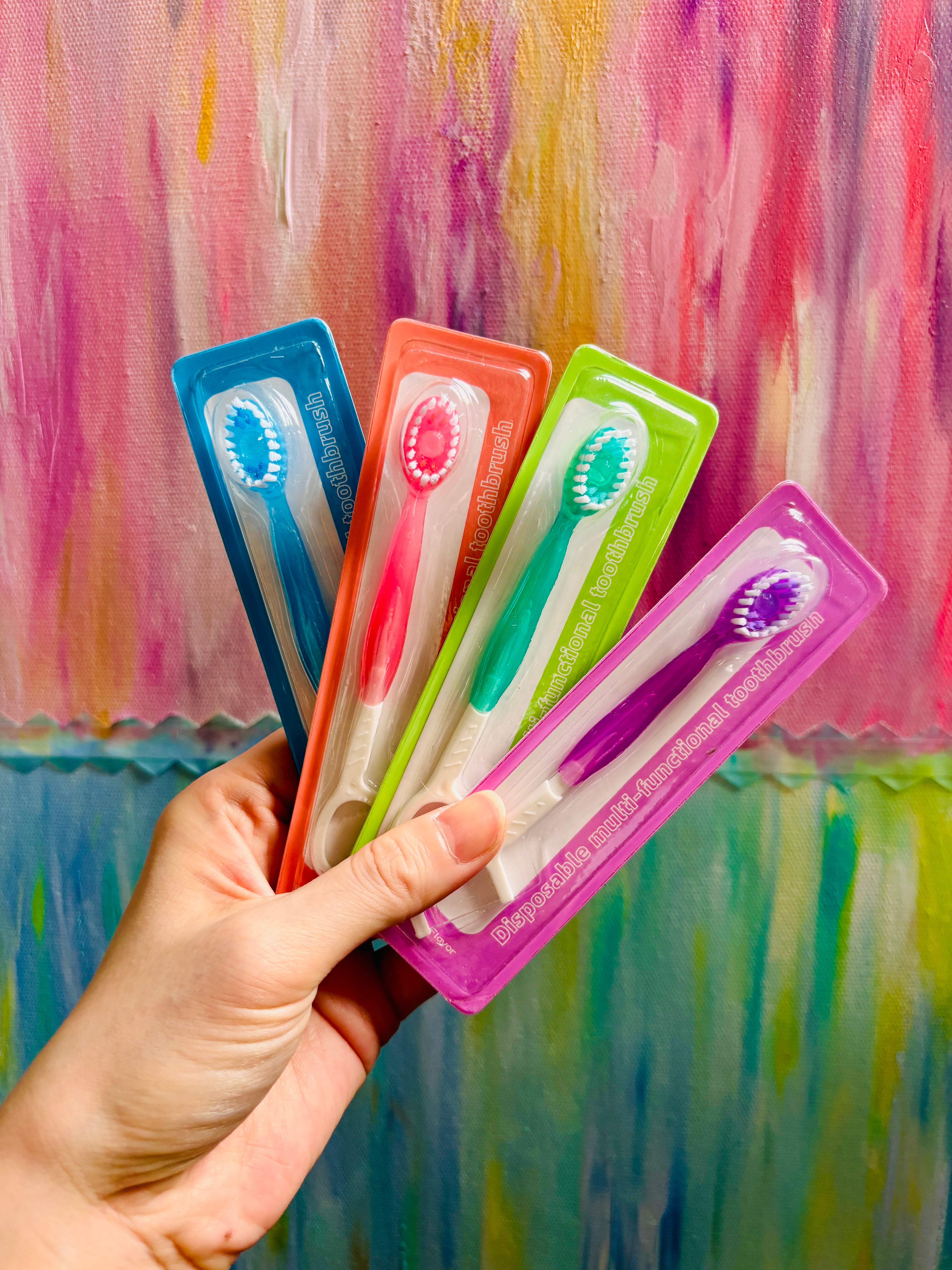 4-in-1 Pop Bead Travel Toothbrush | Floss, Toothpick & Breath Freshener | 2pcs Mixed Flavors